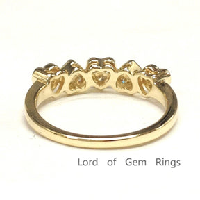 5 Heart Diamond Wedding Band Heart Ring 14K Gold - Lord of Gem Rings