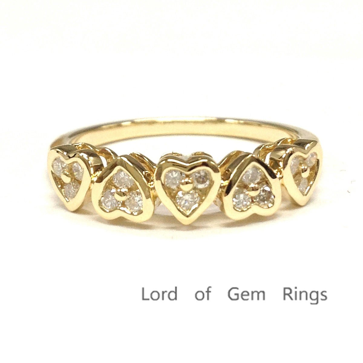 5 Heart Diamond Wedding Band Heart Ring 14K Gold - Lord of Gem Rings