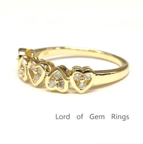 5 Heart Diamond Wedding Band Heart Ring 14K Gold - Lord of Gem Rings