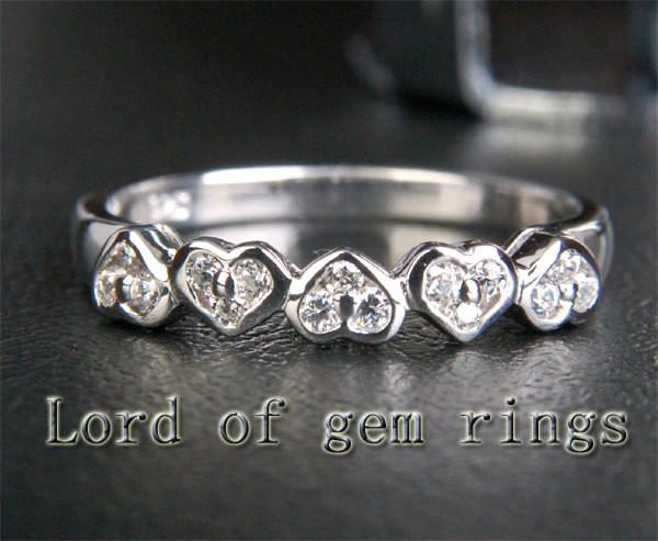 5 Heart Diamond Wedding Band Heart Ring 14K Gold - Lord of Gem Rings