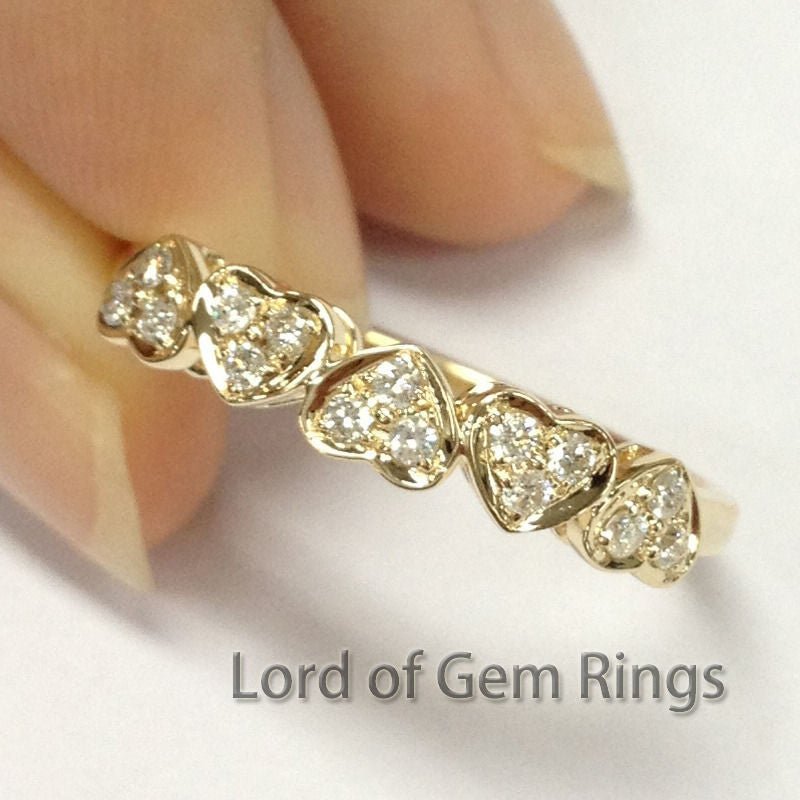 5 Heart Diamond Wedding Band Heart Ring 14K Gold - Lord of Gem Rings