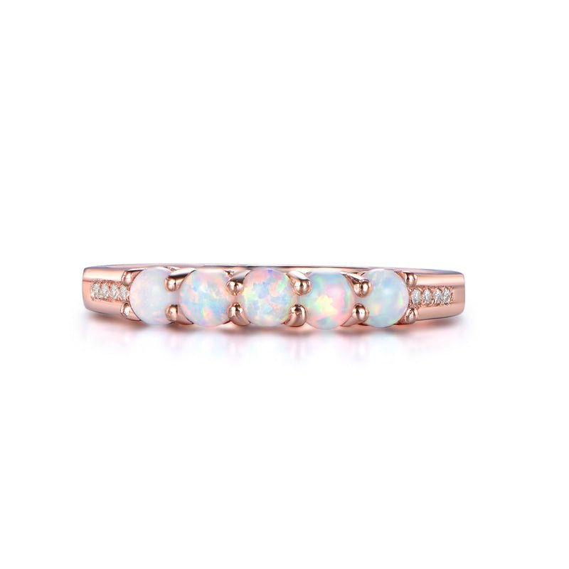 5-Stone Africa Opal Diamond Birthstone Wedding Band Rose Gold - Lord of Gem Rings