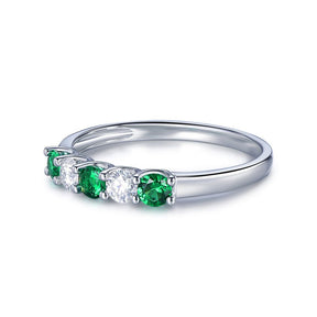 5-Stone Emerald & Moissanite Ring May Birthstone Band Mother's Ring - Lord of Gem Rings