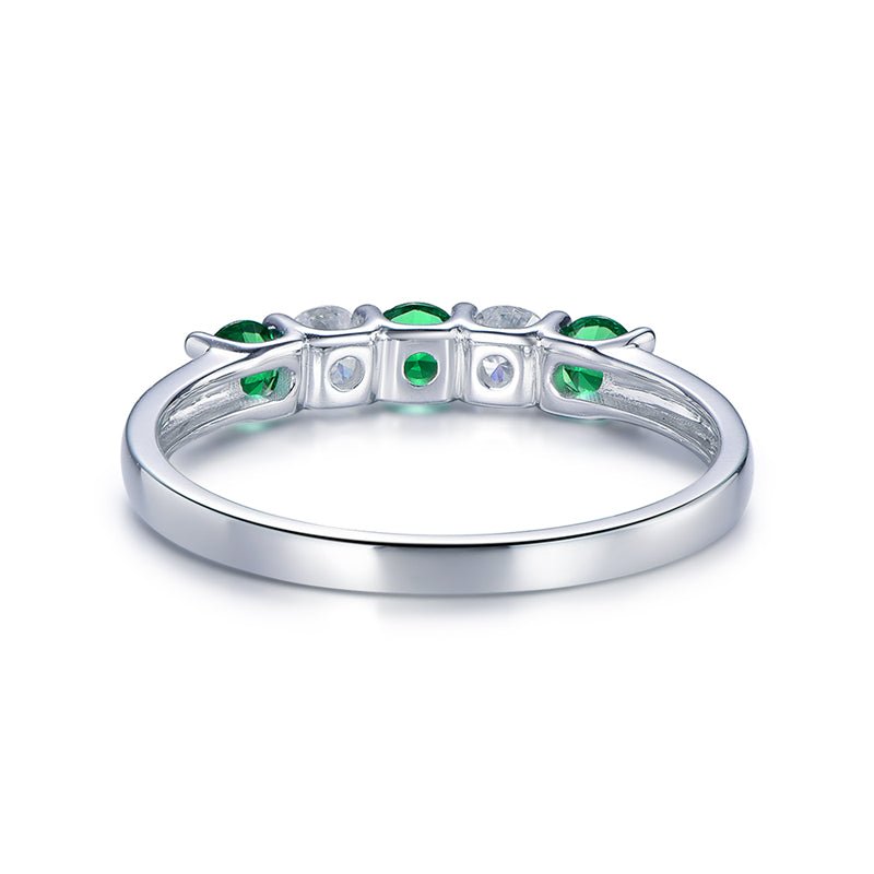 5-Stone Emerald & Moissanite Ring May Birthstone Band Mother's Ring - Lord of Gem Rings