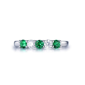 5-Stone Emerald & Moissanite Ring May Birthstone Band Mother's Ring - Lord of Gem Rings