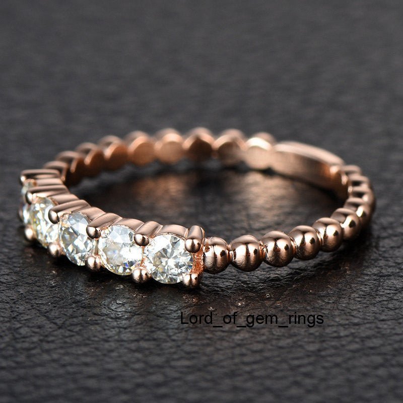5-Stone Moissanite Beaded Ring 14K Rose Gold-3mm Round - Lord of Gem Rings