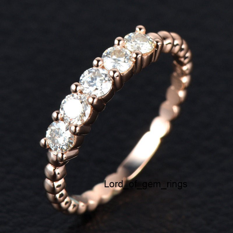 5-Stone Moissanite Beaded Ring 14K Rose Gold-3mm Round - Lord of Gem Rings