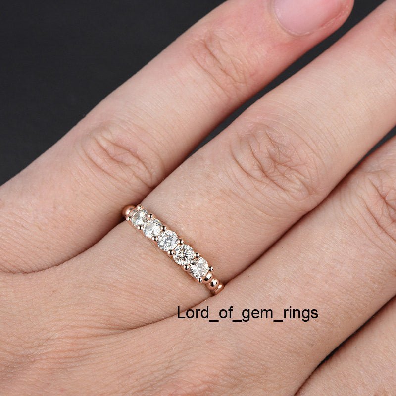 5-Stone Moissanite Beaded Ring 14K Rose Gold-3mm Round - Lord of Gem Rings