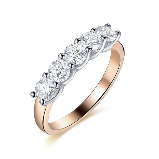 5-Stone Moissanite U-Prong Setting Wedding Band in Two-Tone Gold-3.5mm Round