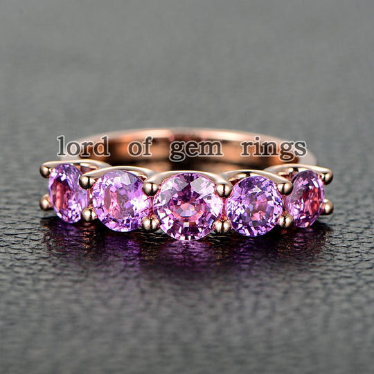 5 Stone Pink Sapphire U-Prong September Birthstone Band