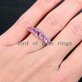 5 Stone Pink Sapphire U-Prong September Birthstone Band - Lord of Gem Rings