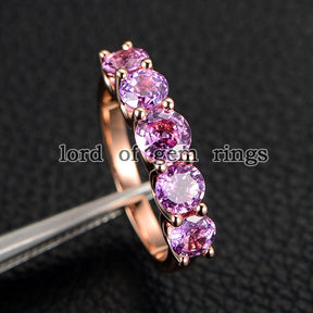 5 Stone Pink Sapphire U-Prong September Birthstone Band - Lord of Gem Rings