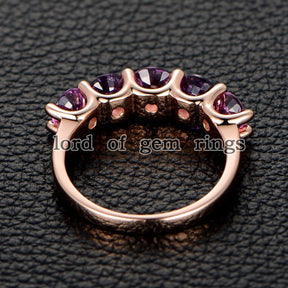 5 Stone Pink Sapphire U-Prong September Birthstone Band - Lord of Gem Rings