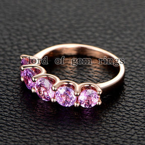 5 Stone Pink Sapphire U-Prong September Birthstone Band - Lord of Gem Rings