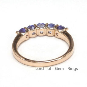 5-Stone Round Tanzanite U-Prong December Birthstone Band - Lord of Gem Rings