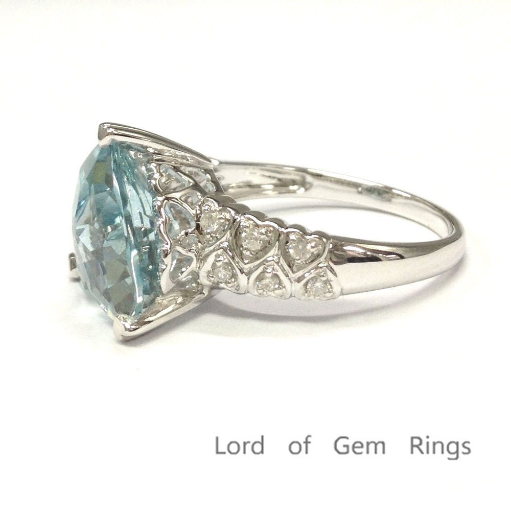 5.2ct Heart Aquamarine Filigree Shank Engagement Ring 14K White Gold - Lord of Gem Rings