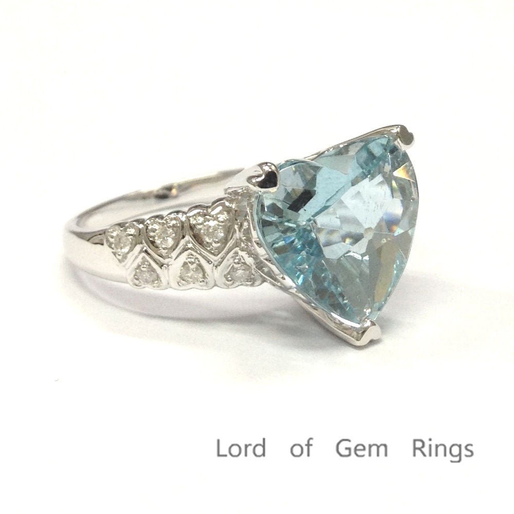 5.2ct Heart Aquamarine Filigree Shank Engagement Ring 14K White Gold - Lord of Gem Rings