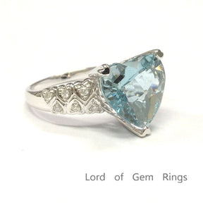 5.2ct Heart Aquamarine Filigree Shank Engagement Ring 14K White Gold - Lord of Gem Rings
