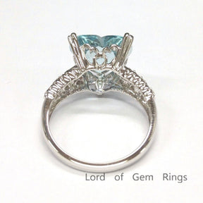 5.2ct Heart Aquamarine Filigree Shank Engagement Ring 14K White Gold - Lord of Gem Rings