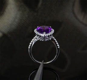 5.3ct Pear Dark Purple Amethyst Diamond Halo Ring 14k White Gold - Lord of Gem Rings