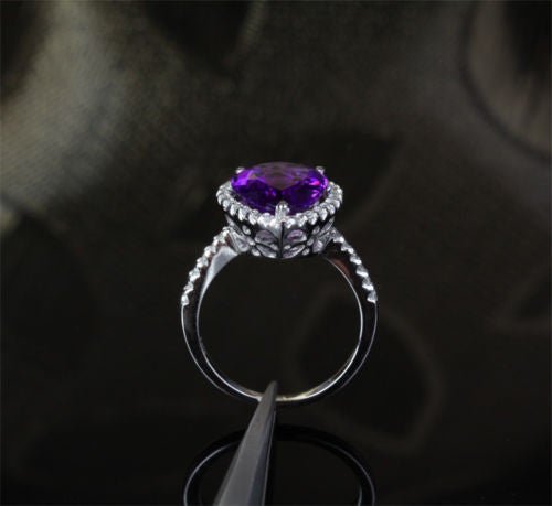 5.3ct Pear Dark Purple Amethyst Diamond Halo Ring 14k White Gold - Lord of Gem Rings