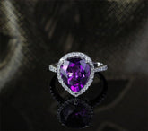 5.3ct Pear Dark Purple Amethyst Diamond Halo Ring 14k White Gold - Lord of Gem Rings