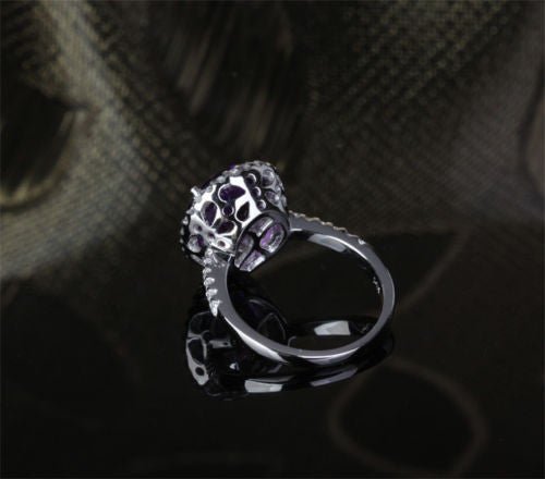 5.3ct Pear Dark Purple Amethyst Diamond Halo Ring 14k White Gold - Lord of Gem Rings