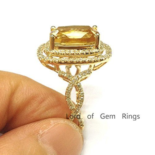 5.5ct Cushion Citrine Diamond Double Halo Infinity Ring