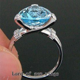 5.5ct Trillion Blue Topaz Diamond Engagement Ring 14K White Gold