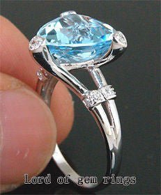 5.5ct Trillion Blue Topaz Diamond Engagement Ring 14K White Gold - Lord of Gem Rings