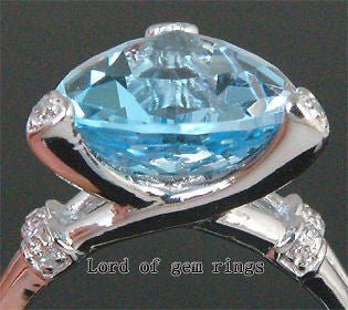 5.5ct Trillion Blue Topaz Diamond Engagement Ring 14K White Gold - Lord of Gem Rings