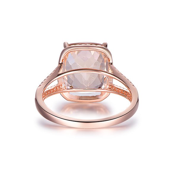 5.8ct Cushion Morganite Ring Diamond Split Shank 14K Rose Gold - Lord of Gem Rings