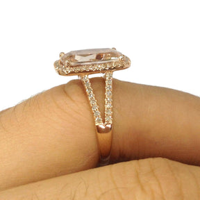 5.8ct Cushion Morganite Ring Diamond Split Shank 14K Rose Gold - Lord of Gem Rings