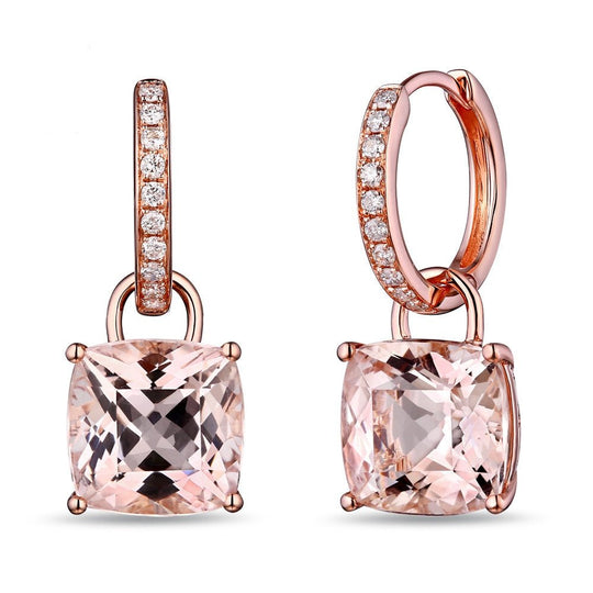 5ct Cushion Morganite Earrings 14K Rose Gold Lever Back