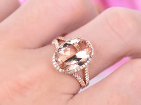 5ct Elongated Oval Morganite Diamond Ring Split Shank 18K Rose Gold - Lord of Gem Rings