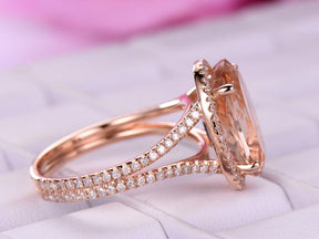 5ct Elongated Oval Morganite Diamond Ring Split Shank 18K Rose Gold - Lord of Gem Rings