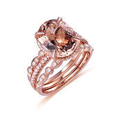 5ct Elongated Oval Morganite Milgrain Under-Gallery Trio Bridal Set - Lord of Gem Rings