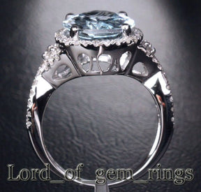 5ct Oval Aquamarine Diamond Crossover Ring 14K White Gold - Lord of Gem Rings