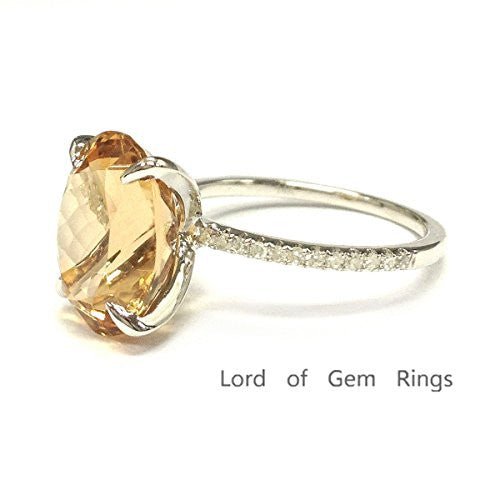 5ct Oval Citrine Diamond Engagement Ring 14K White Gold - Lord of Gem Rings