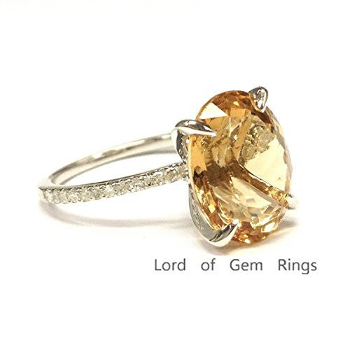 5ct Oval Citrine Diamond Engagement Ring 14K White Gold - Lord of Gem Rings