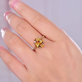 5ct Oval Citrine Engagement Ring with Accents 14K Gold - Lord of Gem Rings