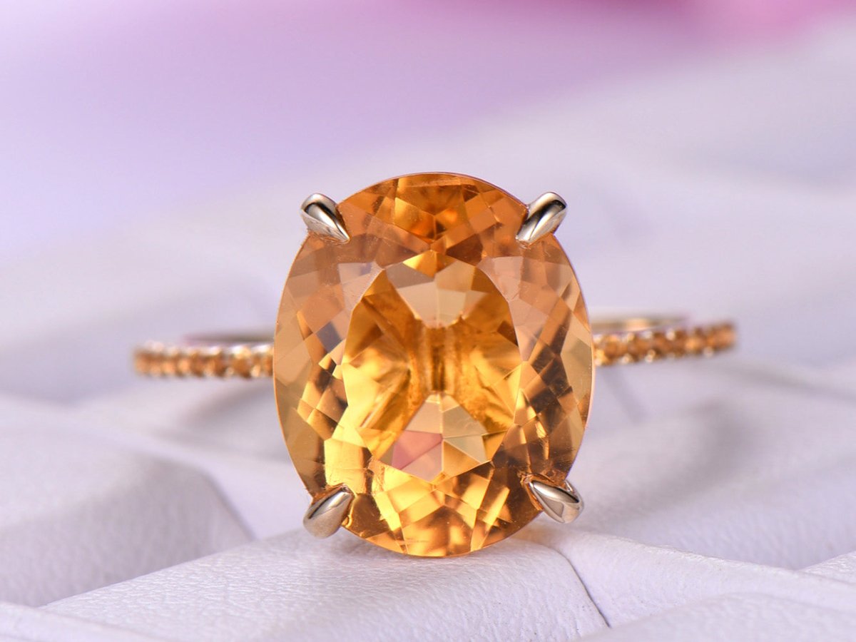 5ct Oval Citrine Engagement Ring with Accents 14K Gold - Lord of Gem Rings