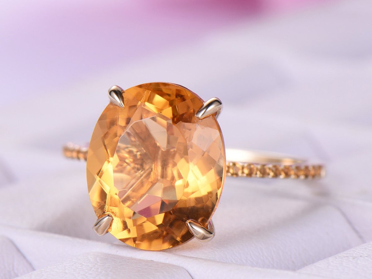 5ct Oval Citrine Engagement Ring with Accents 14K Gold - Lord of Gem Rings