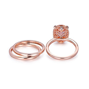 5ct Oval Morganite and Pave Diamond Accents Trio Bridal Set - Lord of Gem Rings