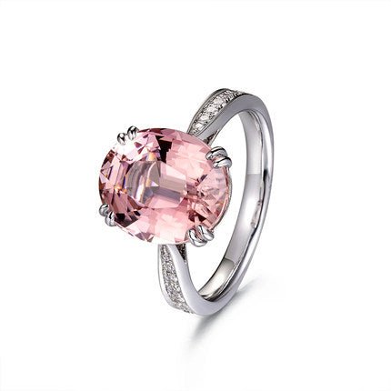 5ct Oval Pink Natural Tourmaline Diamond Ring 18K White Gold