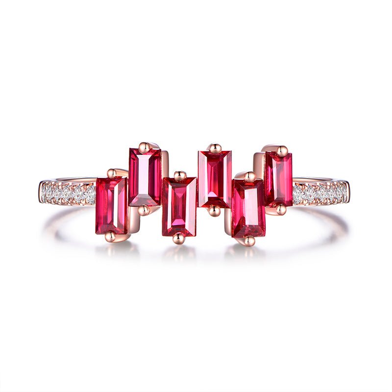 6-Stone Baguette Ruby Diamond July Birthstone Band in 18k Gold - Lord of Gem Rings