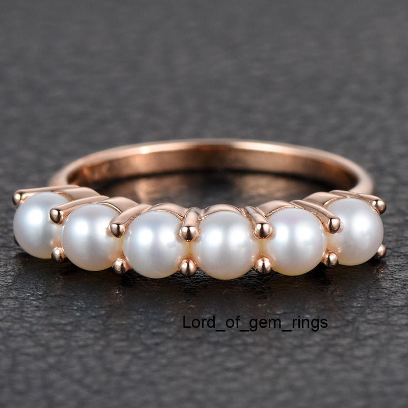 6-Stone Pearl June Birthstone Band in 14K Rose Gold - Lord of Gem Rings