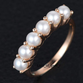 6-Stone Pearl June Birthstone Band in 14K Rose Gold - Lord of Gem Rings
