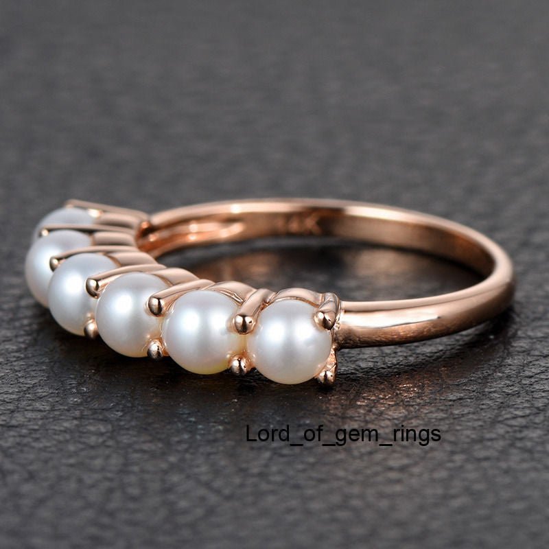 6-Stone Pearl June Birthstone Band in 14K Rose Gold - Lord of Gem Rings