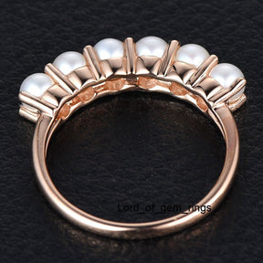 6-Stone Pearl June Birthstone Band in 14K Rose Gold - Lord of Gem Rings